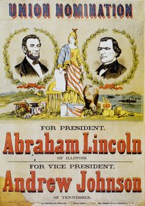 Plakat for amerikanske præsidentvalg: kandidat Abraham Lincoln og hans vicepræsident Andrew Johnson, 1860